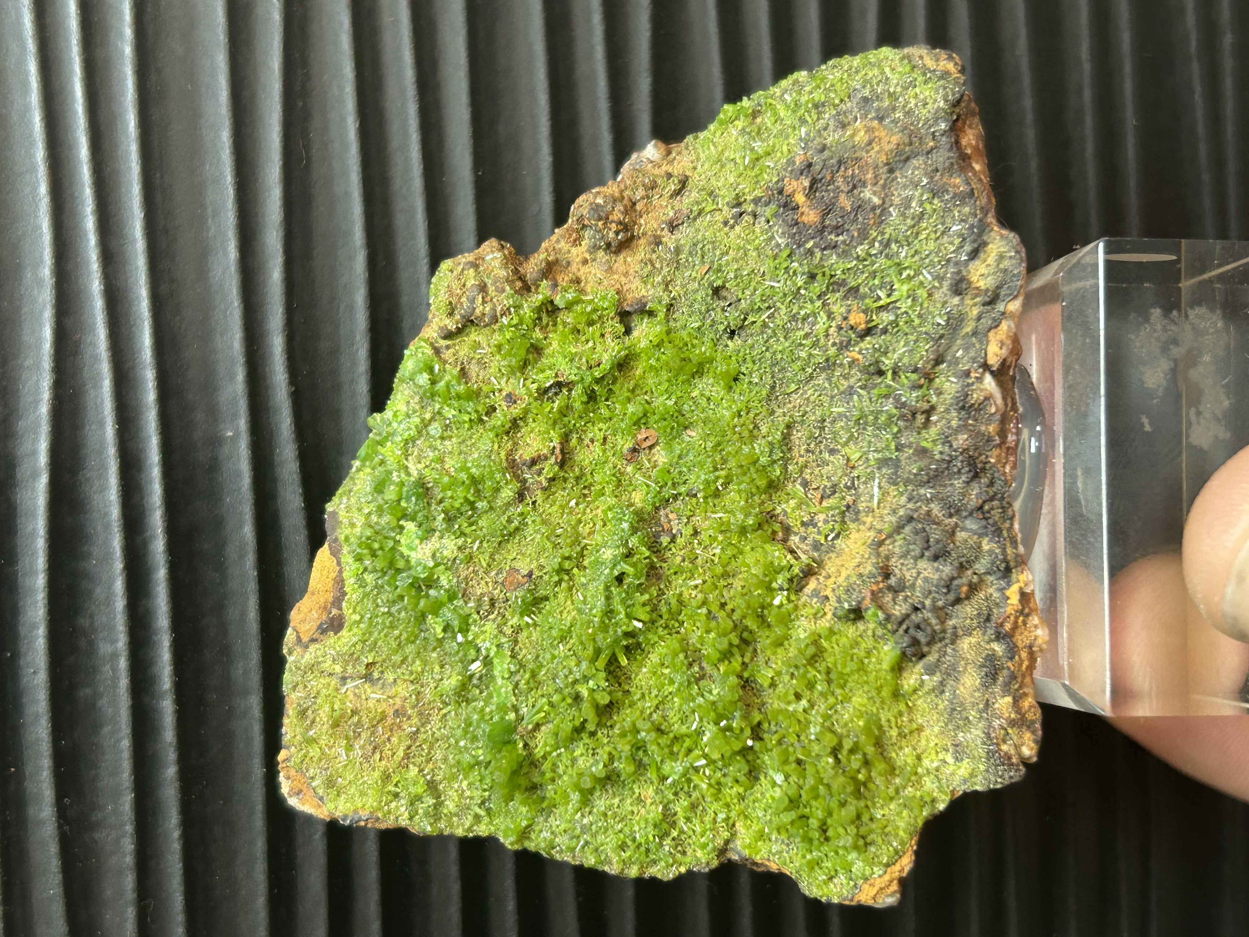 Pyromorphite de Les Farges, Ussel, Corrèze (19), Nouvelle-Aquitaine, France — Pb₅(PO₄)₃Cl, Phosphates, arséniates et vanadates, système hexagonal, vert, jaune, brun, orange, dureté 3, 5 à 4, Mine